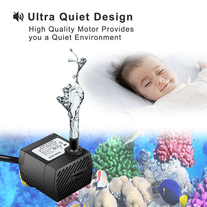 PULACO 95GPH 5W Mini Submersible Water Pump with 3.3 ft Tubing for Aquarium Fish Tank, Pond, Fountain, Hydroponics