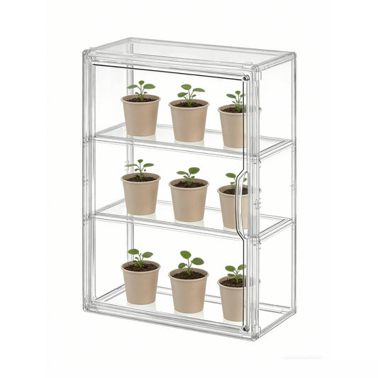 Mini Greenhouse for Indoor, Clear Stackable Green House with Magnetic Waterproof Door for Small Plants, 14”x10.5”x5.5”