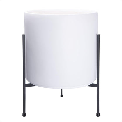D'vine Dev Modern White Plants Pot Cylinder Planter with Heavy Duty Stand, X-Large 14 Inch Pot, 21 Inch with Stand Height, 96-T-A-4