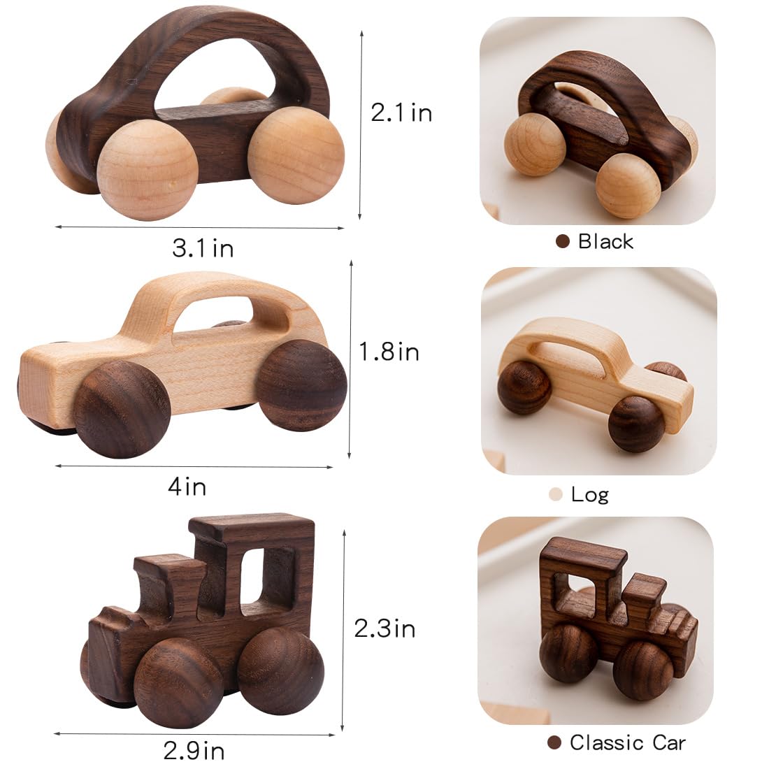 3PCS Wooden Baby Toys, Montessori Toys for Babies 0-6-12 Months, Baby Grasping Toys Push Car Toys for 1 Year Old Boy Birthday Gift,#2