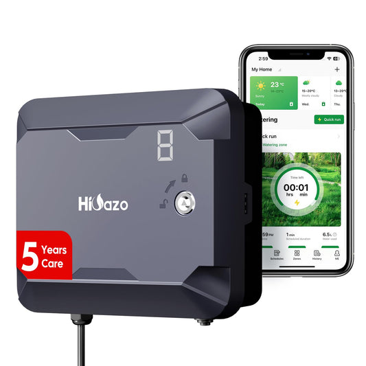 Outdoor Smart Sprinkler Controller with Protector, WiFi Irrigation Controller Easy Use App Enabled, 8 Zones + 16 Plans, Save Water Auto Skip Rain, Freeze & Wind, 10 Minutes Install