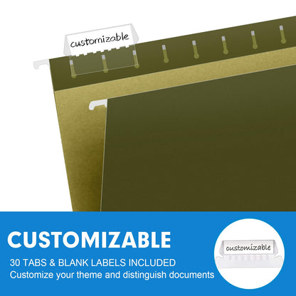 Extra Capacity Hanging File Folders, RAZCC 30 Pack Letter Size Reinforced Hanging Folders with Heavy Duty 1 Inch Expansion for Bulky Files, Filing Cabinet, Adjustable Tabs, Green