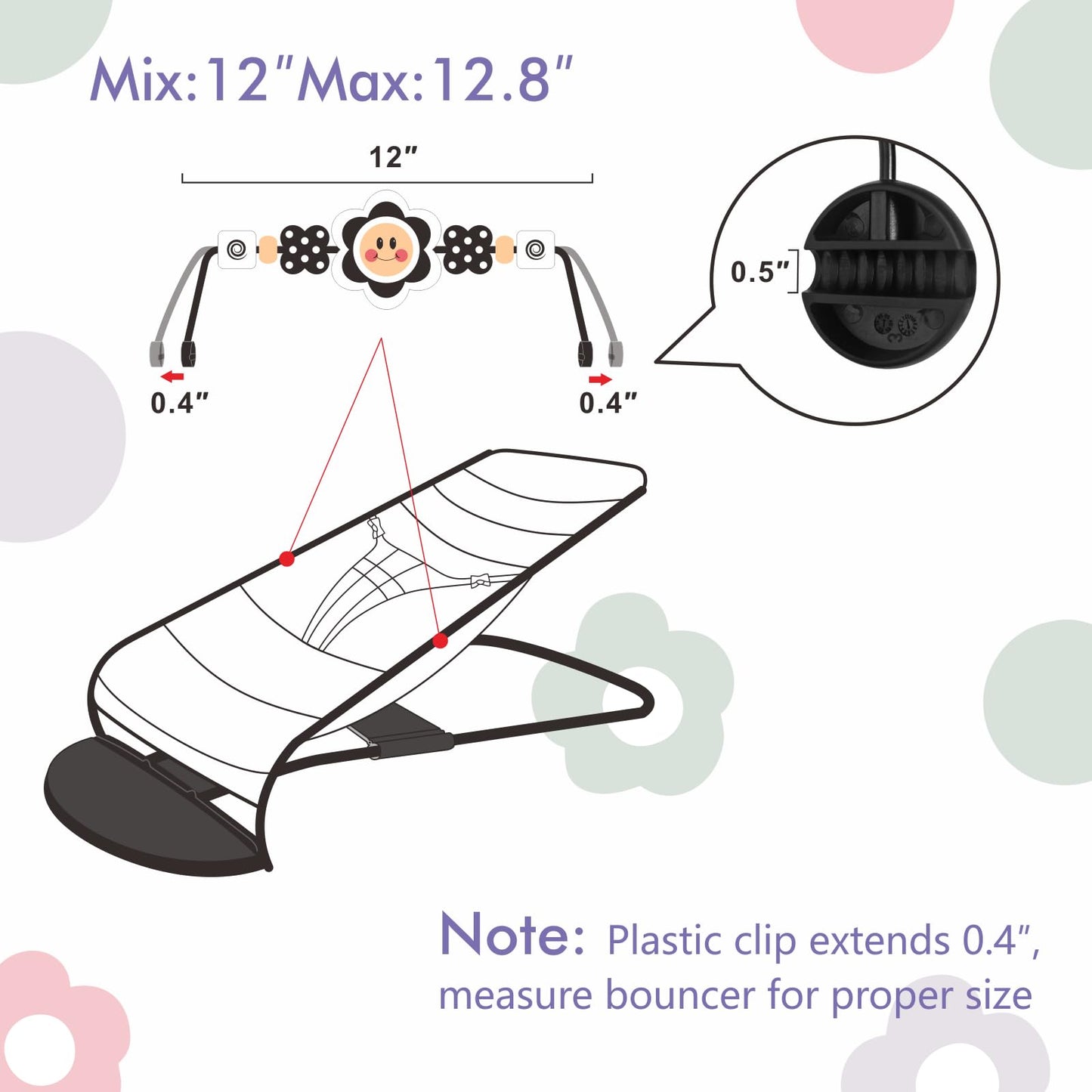 iGRATENS Baby Bjorn Bouncer Toy Bar, Toy for Baby Bouncer Soft & Bliss, Easy to Attach and Remove, Child-Friendly Materials, Exciting Design for Curious Babies, Black and White Flowers