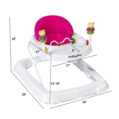 BABY JOY Baby Walker, Foldable Activity Walker with Adjustable Height, Large Tray & Removable Toys, Baby Walker with Wheels for Boys Girls 6-18 Months (Pink)