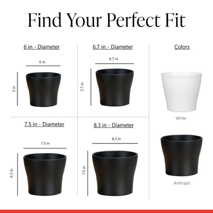 Scheurich Set of 3 Classic Anthrazit Ceramic Plant Pots – 6" Decorative Pots for Indoor Plants - Waterproof&UV-Resistant Planters - Durable, Break-Resistant Design - Made in Germany - 0.4 gal