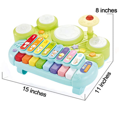Fisca 3 in 1 Musical Instruments Toys, Electronic Piano Keyboard Xylophone Drum Set - Learning Toys with Lights for Baby & Toddler 1 2 3 Year Old Boys and Girls