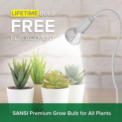 SANSI LED Grow Lights for Indoor Plants, 150W Full Spectrum Clip-on Gooseneck Grow Light with Ceramic Tech.,10W Power Plant Light with Optical Lens for High PPFD, Lifetime Free Bulbs Replacement White