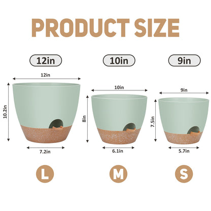YNNICO 12" 10" 9" Large Self Watering Plant Pots, 3 Pack Flower Pots Planters with Multi Mesh Drainage Holes for Indoor Outdoor Garden Plants and Flowers.