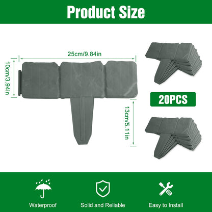 20Pcs Garden Edging Border, 9.8"x 9" Stone Effect Lawn Edging, Landscape Edging Lawn Garden Fence Decorative Landscape Border 16.4Ft Length Landscaping for Lawn Flower Bed Yard, Grey