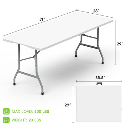 HLPB Folding Table - 2 Pcs, 6 ft Portable Camping Table with Handle and Safety Locks, Foldable Plastic Dining Table for Indoor/Outdoor Use, Perfect for Picnics and Parties