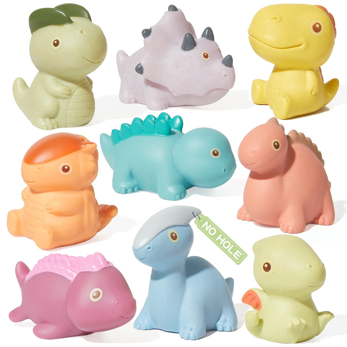 AMCHSURI Mold Free Bath Toys, Dinosaur 9 Pack |Cute, Not Hold Water Design | Soft, Squeezable & Float on Water | Safe Non-Toxic Easy-Grip Bath Toys Toddlers 2-4 | Great Baby Bathtub Pool Water Toys