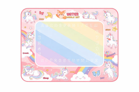 Happi Hoomin Water Doodle Mat for Kids – Mess Free Reusable Drawing & Writing Board, Neon Aqua Magic Coloring Mat, Educational Preschool Learning Toy for Toddlers Boys & Girls (Unicorn)