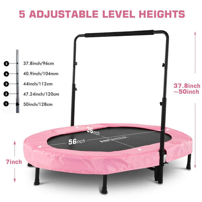 ANCHEER Trampoline for Kids, 56" Double Toddler Trampoline with Adjustable Handlebar, 220LBS Weight Capacity - Indoor/Outdoor Foldable Jumper for 2+ Users (ASTM Certified)
