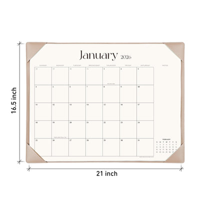 Simplified Desk Calendar 2026 with Desktop Mat, Cabbrix Large Desk Pad Calendar 21" x 16-1/2" Runs From January 2026 to June 2027, Desk Blotter Calendar for Home School and Office (Apricot)