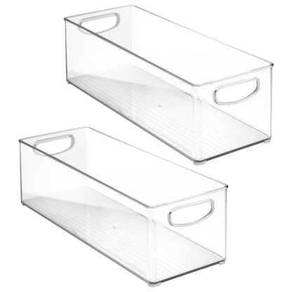mDesign Plastic Office Supply Organizer - Storage Holder Bin with Handles for Desk Drawer, Cabinet - Pencil, Pen, Envelope and Supplies Container Basket - Ligne Collection - 2 Pack - Clear