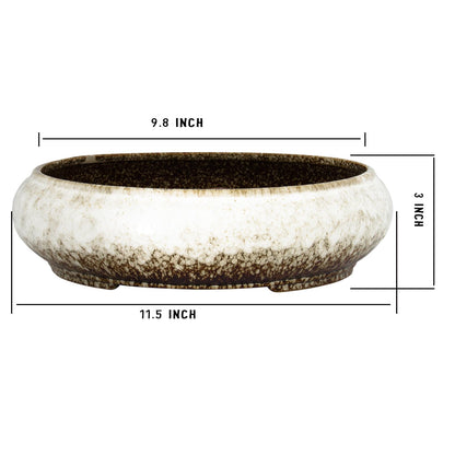 ARTKETTY Succulent Pots - Ceramic Bonsai Pots with Drainage, Large Shallow Succulent Planters for Indoor Outdoor Plants, Round Glazed Cactus Flower Plant Container Bowl Home Desk Decor
