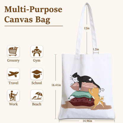GICDSU Black Cat Cotton Canvas Tote Bag with Zipper, Reusable Grocery Bags, Beach Foldable Tote Bag for Women, Funny Totebag with Inner Pocket for Shopping Travel Gym Work
