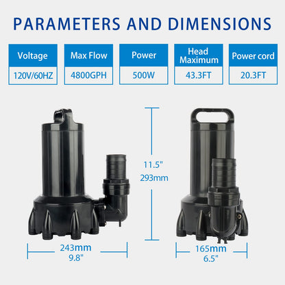 OYO WATER Large 5000GPH Submersible Outdoor Inline Pond Pump High Head Water Pump for Garden Waterfall Fountain Water Circulation for Koi Fish Pond