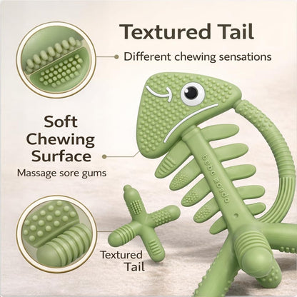 3 in 1 Infant Toys, Baby Teething Toys 3–6 6–12 Months, Teethers for Babies 0–3–6–12 Months for Teething Relief, Baby Gift, Baby Teether Toys, Silicone Sensory Toys, USA Patent Pending, Fish (Olive)