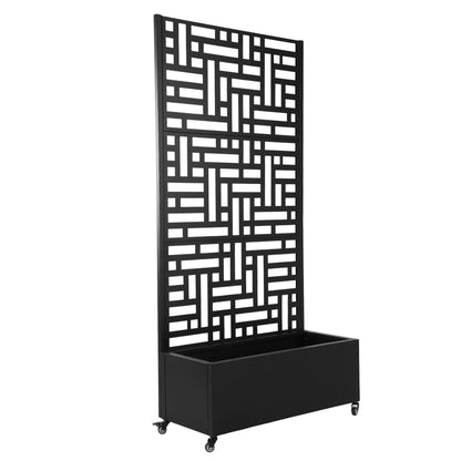 Hubxinly 70.87x35.43x15.75 Inch Metal Planter Box with Trellis and Wheels Raised Garden Bed with Drainage Holes Privacy Planters Suitable for Climbing Plants and Vegetables (02)