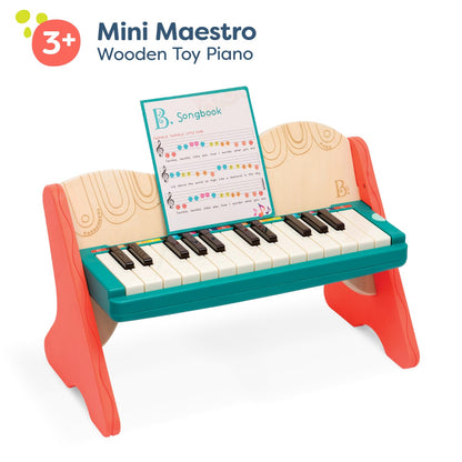 B. toys – Wooden Toy Piano for Toddlers, Kids – Color – Coded Keys with Songbook – Musical Instrument for Early Learning & Creativity – 3+ Years – Mini Maestro