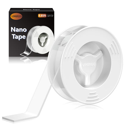 vimiroo Double Sided Tape Heavy Duty Removable 9.85FT, Extra Large Nano Transparent Adhesive Tape, Clear Mounting Tape, Adhesive Strips for Picture Hanging, Wall, Poster, Carpet