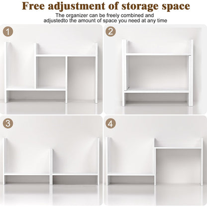 FNBAR Desk Shelves Wood Desktop Orgnizer Shelf. Office Organization for Top of Desk Organizers and Accessories Bookshelf Shelving,Adjustable Tier H-Shape Mini Bookcase(White)