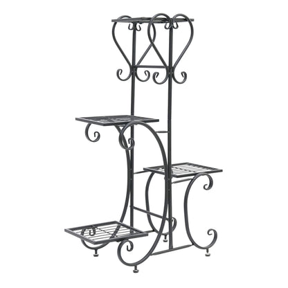 unho Metal Plant Stand Black: 4 Tier Flower Pot Display Rack with Potted Planter Shelves Indoor Storage Shelf Holder for Balcony Living Room Patio Garden Entryway Décor (Black)
