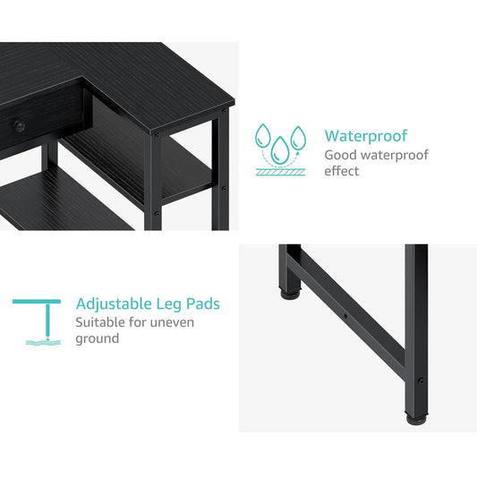 DLisiting Black Corner Desk for Small Space with Drawers, Reversible Gaming L Shaped Computer Desk with Storage Shelves for Kids Boys, Corner Work Study PC Desks for Bedroom
