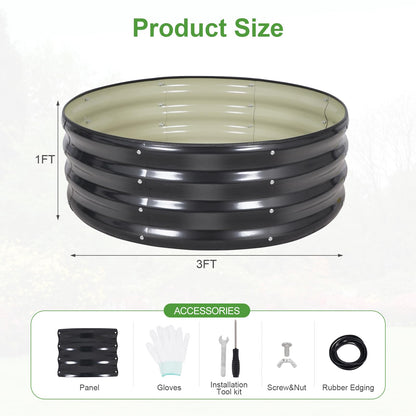 Permade Galvanized Raised Garden Bed- 2Pcs Metal Planter Boxes Outdoor | 12" Tall 36" Round Steel Raised Bed Kit & Fire Pit Ring for Gardening with Protective Tape for Vegetables, Flower (Grey)