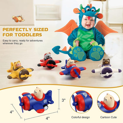 Grotryphy Easter Basket Stuffer,Valentine Day,Toy Airplanes, Kids' Play Cars & Race Cars，Press and Go Car Toys for Toddlers, 4 Pack Animal Car Toys,Push Go Friction Vehicle Toys