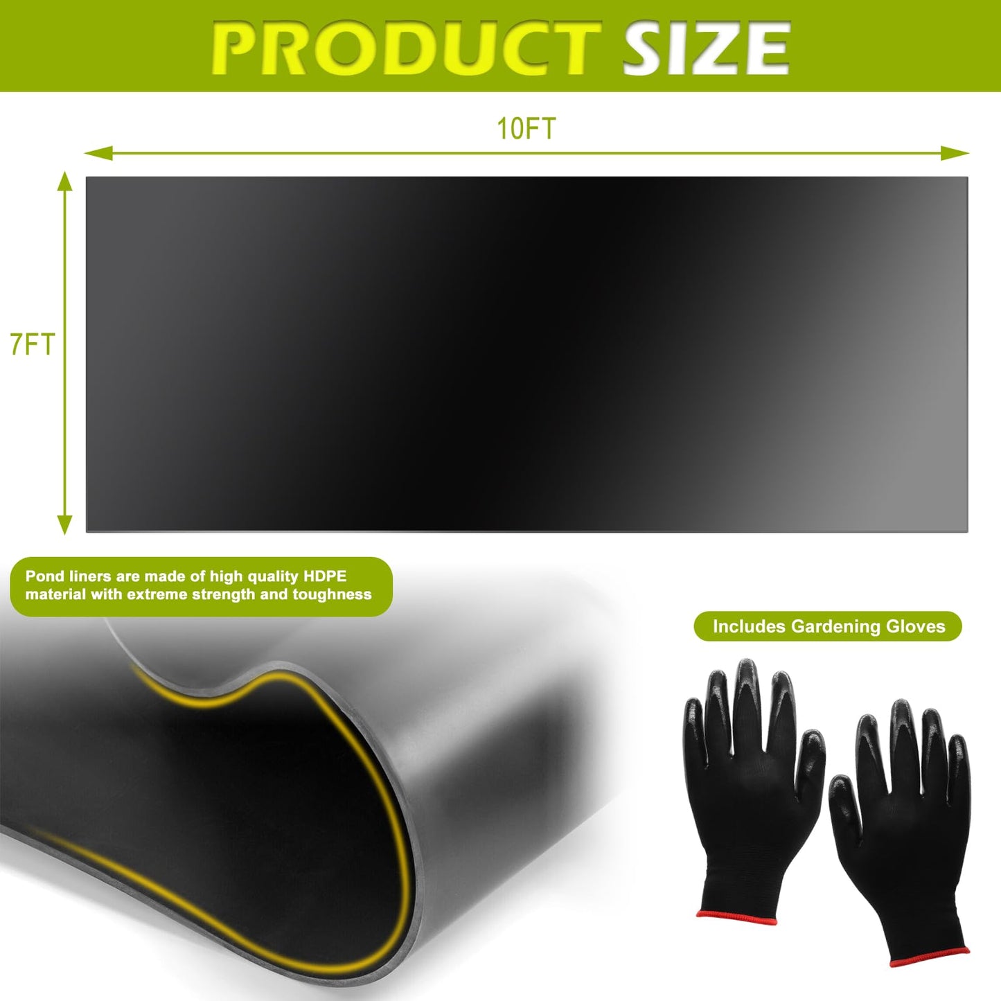 Froidesente 7 x 10 FT Pond Liner, 20 Mil Pond Liners for Outdoor Ponds, HDPE Pond Liner Easy Cutting Puncture Resistant, Pond Liners for Water Garden Fountain Waterfall, Koi Fish Aquaculture Pond