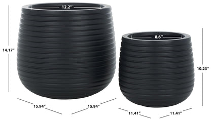 SAFAVIEH Outdoor - Jasper Black Cement Ficonstone Planter Pot Set of 2 with Drainage Hole, Frost Resistant Garden Planters for Patio, Deck, Indoor Outdoor Use (PAT1535A-SET2)