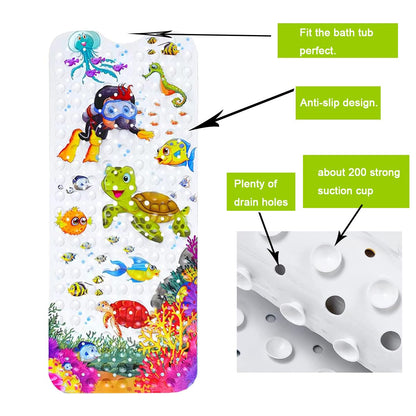 youxiaoshi Baby Bath Mat, Bathroom Bathtub Mat for Kid's, Cartoon Bath Tub Shower Mat with Drain Holes and Suction Cups, 40 X 16 Inch Soft&Non-Slip, Machine Washable (Turtle)
