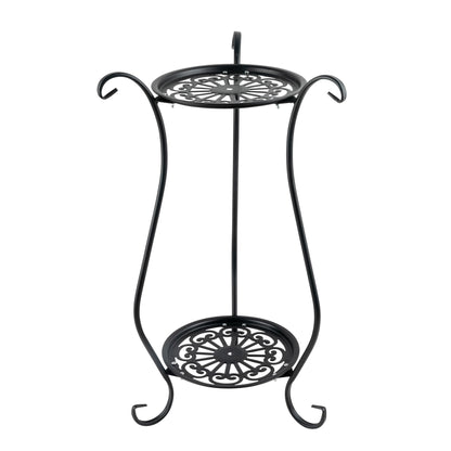 WECHARM HOME 2-Tier Heavy Duty Metal Plant Stand | Round Indoor Outdoor Potted Plant Holder, Black Corner Display Shelf