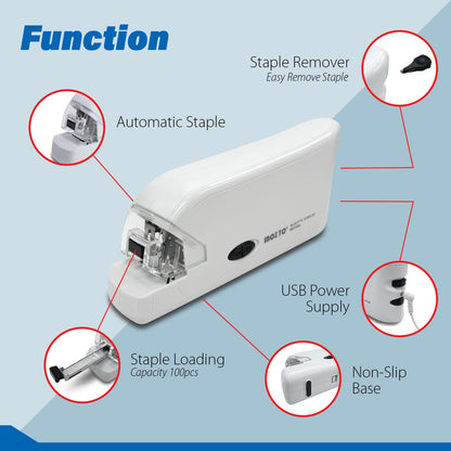 INOZTO Electric Stapler, Batteries or USB Powered. Intellignet Automatic Sensor Stapler for up to 20 Sheets, 20 Pages per Second with Staple Remover & Anti-Slip Base, Compatible with Bostitch Staples