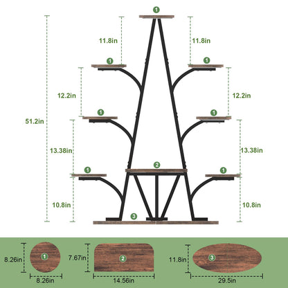 Plant Stand Indoor with Grow Lights - 51" Tall Christmas Tree-Shaped Corner Plant Shelf, 9 Tiered Metal Plant Rack with Adjustable Brightness & Timer, Sturdy Display Stand for Plants, Balcony Decor (Black)