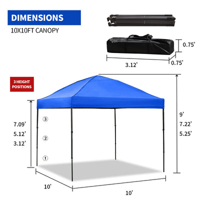 10x10 Pop Up Canopy Tent with 2 Sidewalls, Easy Up Canopy Outdoor Party Sun Shade Tent Portable Gazebo for Beach Camping Events with Carry Bag and 4 Sand Bags