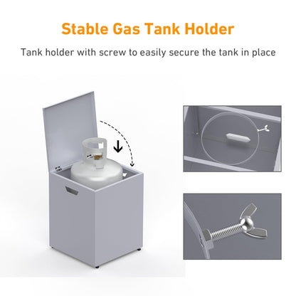 Stanbroil Propane Tank Cover Table Hideaway Table, 16" Storage Side Table for 20 lb Propane Tank, Outdoor Gas Tank Storage Box with Side Handles, Grey