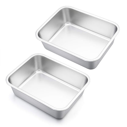 Lasagna Pan Set of 2, E-far Rectangular Deep Cake Baking Pans, Small Roaster Baking Dish Stainless Steel, 10.6x8.3x3.2 Inches, Non-Toxic & Heavy Duty, Dishwasher Safe