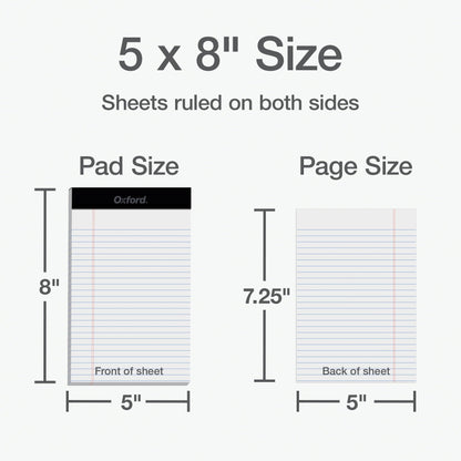 Oxford Legal Pads, 12 Pack, Premium Note Pads, 50 Legal Ruled 5" x 8" Sheets, Bright White Paper with Firm Back, Small Portable Notepads