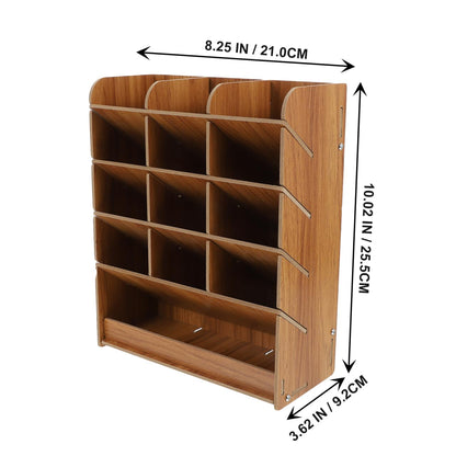 Ciieeo Multi-Grid Wooden Pen Holder Storage Box 10.03X8.26X3.62 Inch Desk Organizer Office Pencil Case Stationery Storage for Home and Office