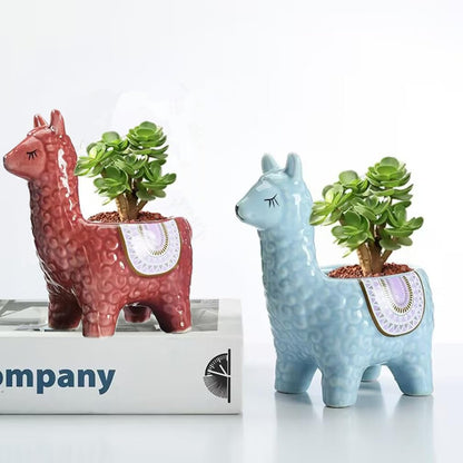 SPEALLOY Lucky Alpaca Succulent Pots (Pack of 2) - Handmade Ceramic Planters, Tabletop Decorations and Gifts for Plant Lovers