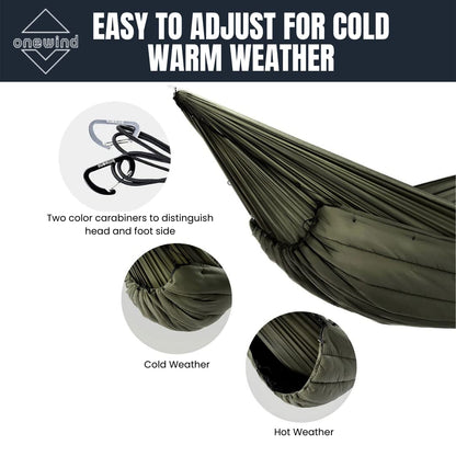Onewind Camping Hammock Underquilt, Sorona Insulation Under Quilt, Lightweight Warm Hammock Quilts for Winter Camping, Hiking, Backpacking, OD Green