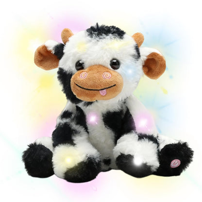 unsnurnoch 9.8" Glowing Cow Plush Toy, Soft Light-Up Black Cow Stuffed Animal for Kids, Night Light Comfort Toy for Sleeping, Birthday for Boys and Girls