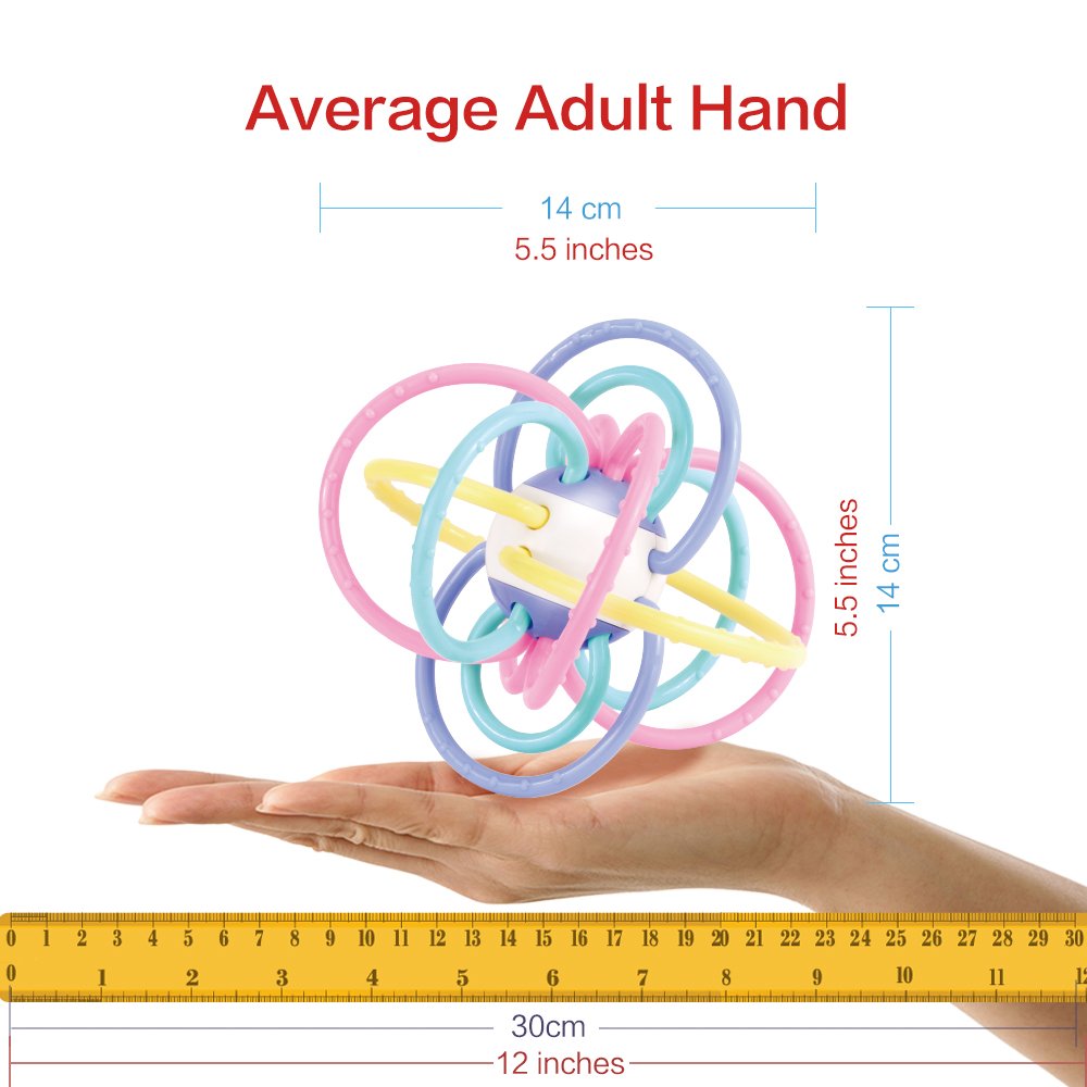 WEofferwhatYOUwant Baby Sensory Teether Ball Soft Rattle Rings for Teething Relief Chewing Grasping BPA Free Newborn Infant Toy 0-6 Months Montessori Soothing Portable Developmental Toy