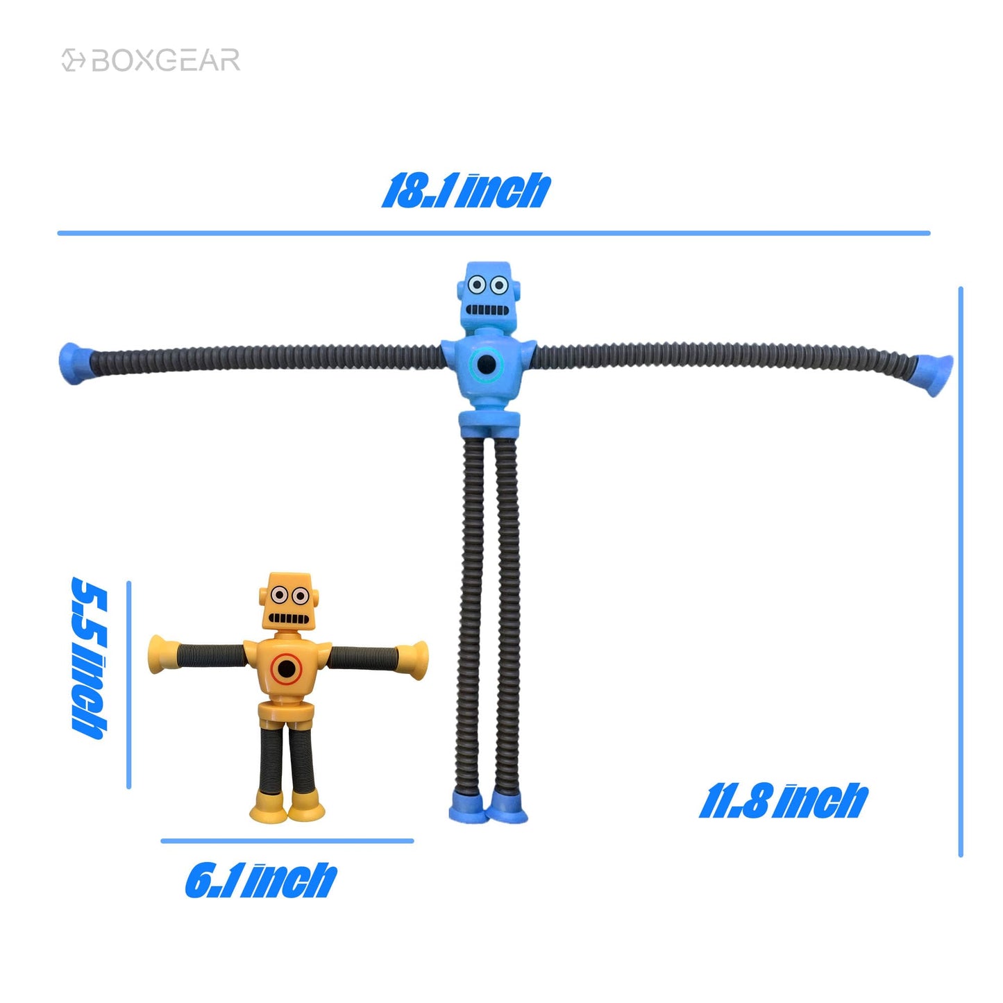 Boxgear 4 Pieces LED Telescopic Suction Cup Giraffe Toy, Shape Changing Telescopic Tube Fidget Toys, Pop Tubes, Fidget Tubes Sensory Toys for Girls Boys (Robot)
