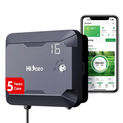 Outdoor Smart Sprinkler Controller with Protector, WiFi Irrigation Controller Easy Use App Enabled, 16 Zones + 16 Plans, Save Water Auto Skip Rain, Freeze & Wind, 10 Minutes Install