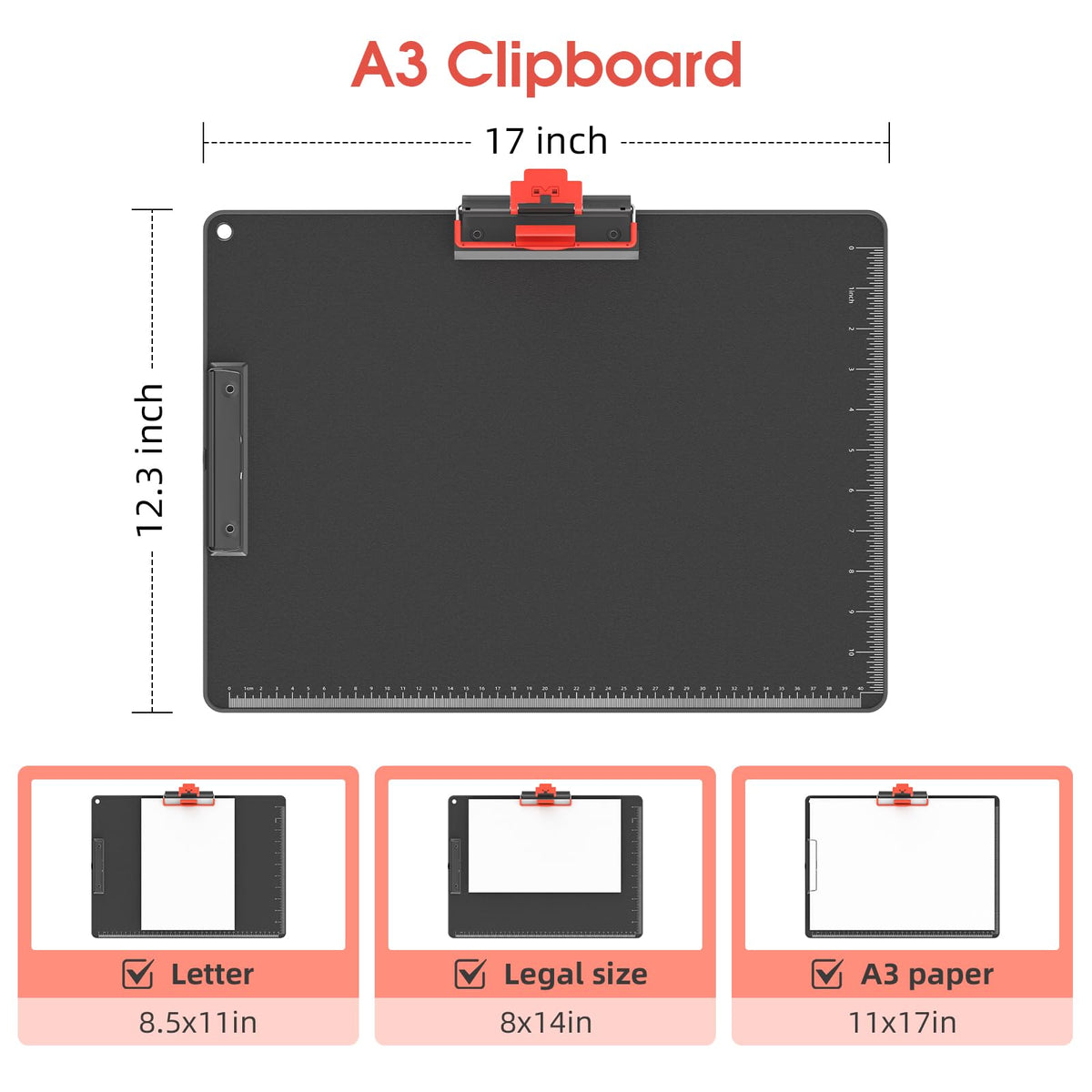 Clipboards with Pen Holder A3 Size 11 x 17 Inch Aluminum Protection Edge Clip Board for Classrooms, Offices, School, Doctor, Coaches [Upgraded Clip] (1 Pack)