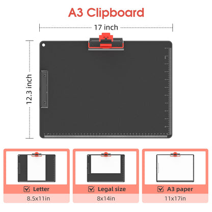 Clipboards with Pen Holder A3 Size 11 x 17 Inch Aluminum Protection Edge Clip Board for Classrooms, Offices, School, Doctor, Coaches [Upgraded Clip] (1 Pack)